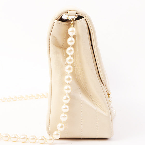 Chanel Around 2002 Made Chocolate Bag Pearl Chain Shoulder Bag Beige