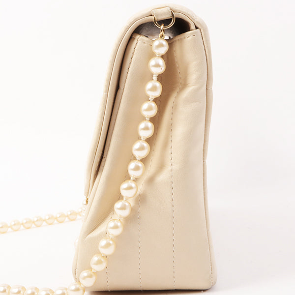 Chanel Around 2002 Made Chocolate Bag Pearl Chain Shoulder Bag Beige
