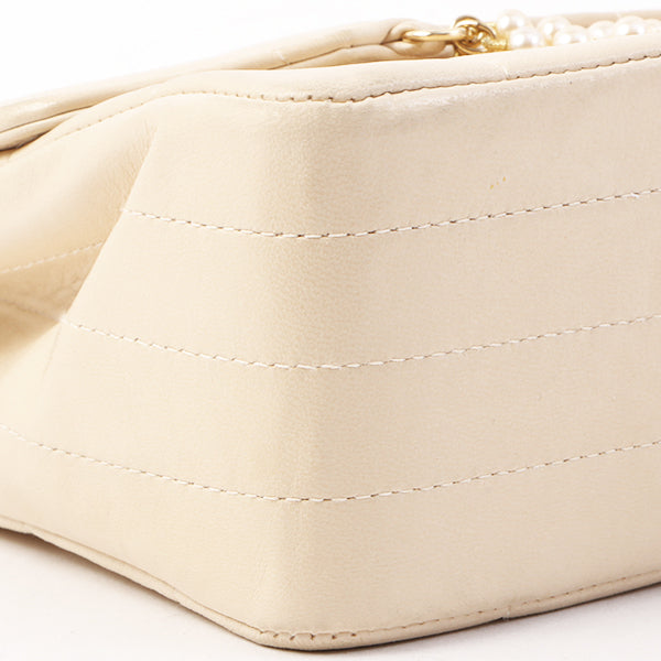 Chanel Around 2002 Made Chocolate Bag Pearl Chain Shoulder Bag Beige