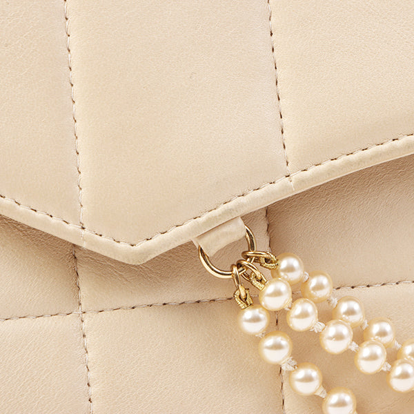 Chanel Around 2002 Made Chocolate Bag Pearl Chain Shoulder Bag Beige