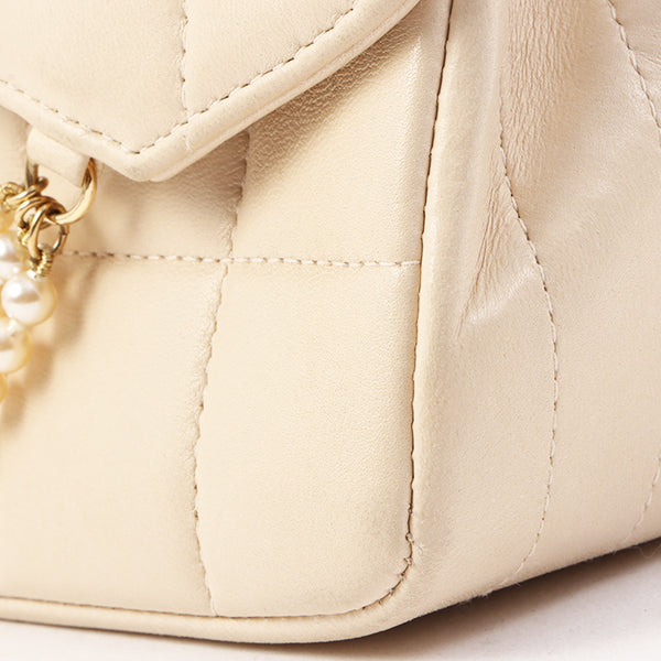 Chanel Around 2002 Made Chocolate Bag Pearl Chain Shoulder Bag Beige
