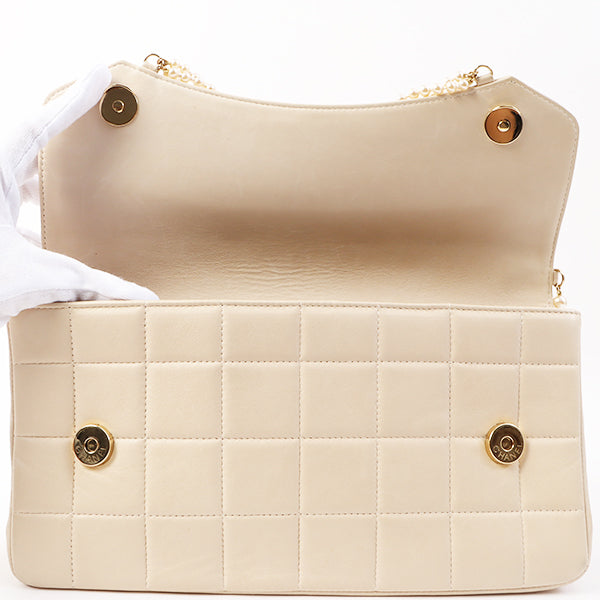 Chanel Around 2002 Made Chocolate Bag Pearl Chain Shoulder Bag Beige