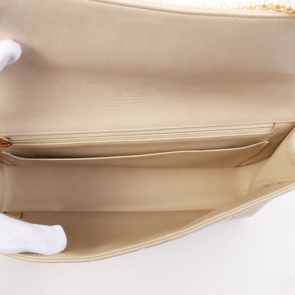 Chanel Around 2002 Made Chocolate Bag Pearl Chain Shoulder Bag Beige
