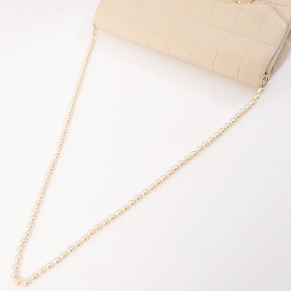 Chanel Around 2002 Made Chocolate Bag Pearl Chain Shoulder Bag Beige