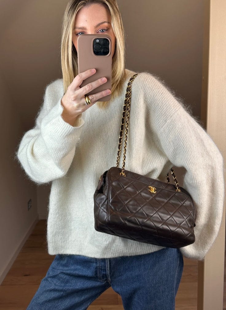 Chanel Brown Leather Shoulder Bag with Double Chain Handle