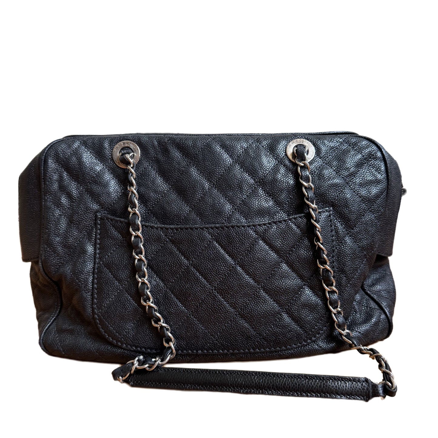 Chanel Paradoxal Camera Bag Black Caviar Leather Double Chain Silver Hardware