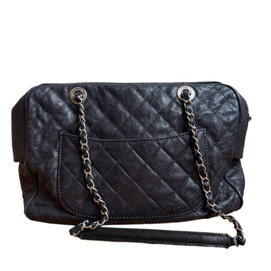 Chanel Paradoxal Camera Bag Black Caviar Leather Double Chain Silver Hardware