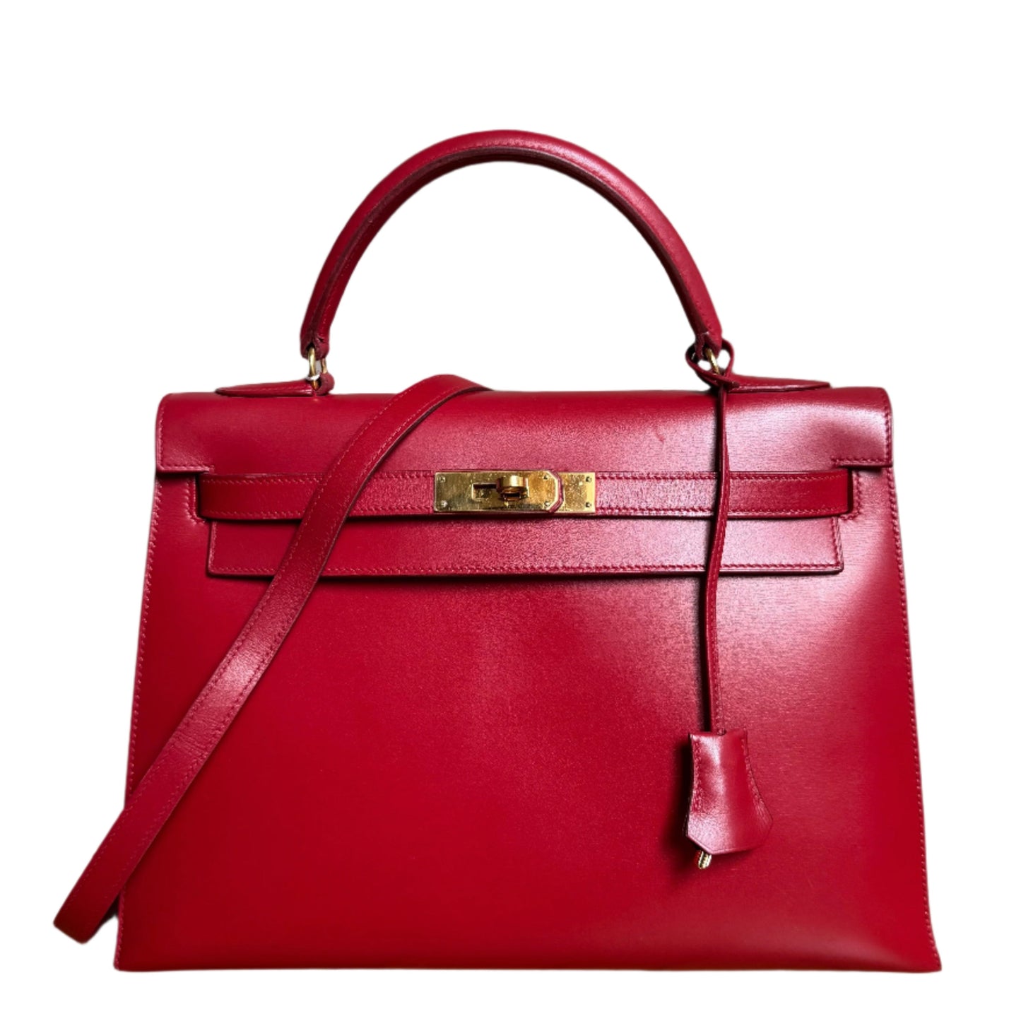 Hermes Kelly 32   Sellier Rouge Vif Red Box Calf Leather Gold HW 1988 Circle R