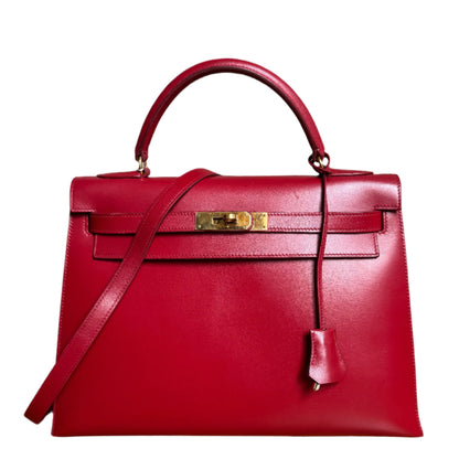 Hermes Kelly 32   Sellier Rouge Vif Red Box Calf Leather Gold HW 1988 Circle R