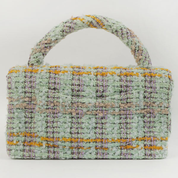 Chanel Around 1992 Made Tweed Classic Flap Handbag Mint Green