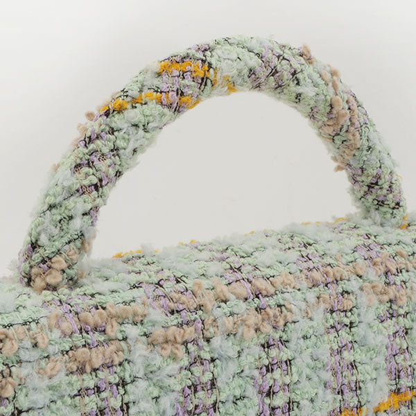Chanel Around 1992 Made Tweed Classic Flap Handbag Mint Green