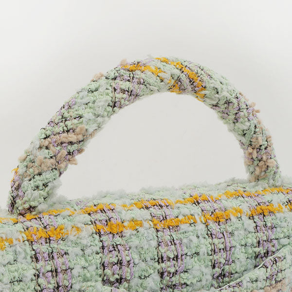 Chanel Around 1992 Made Tweed Classic Flap Handbag Mint Green