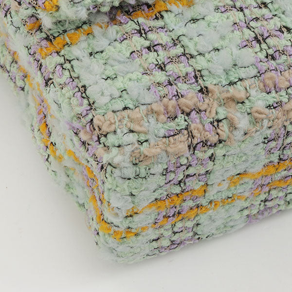 Chanel Around 1992 Made Tweed Classic Flap Handbag Mint Green
