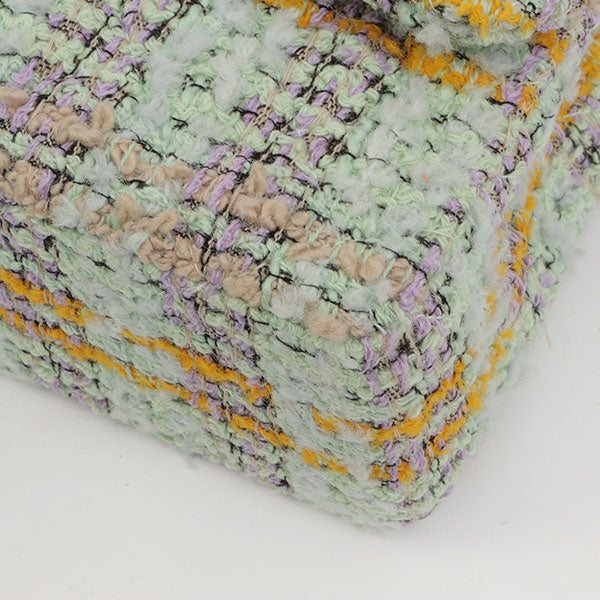 Chanel Around 1992 Made Tweed Classic Flap Handbag Mint Green