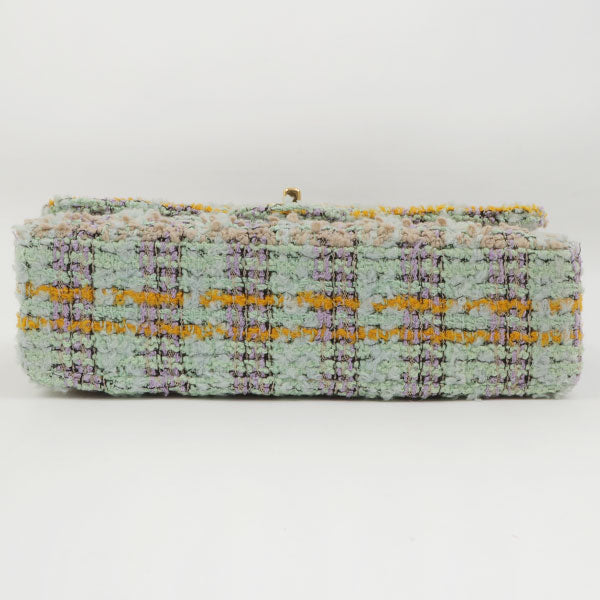 Chanel Around 1992 Made Tweed Classic Flap Handbag Mint Green
