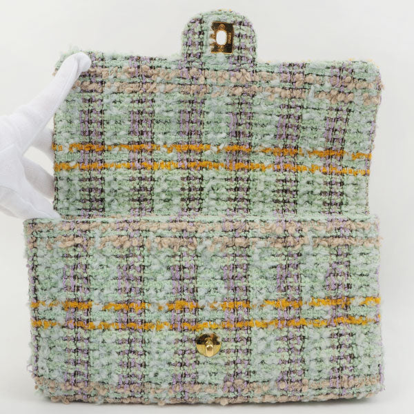 Chanel Around 1992 Made Tweed Classic Flap Handbag Mint Green
