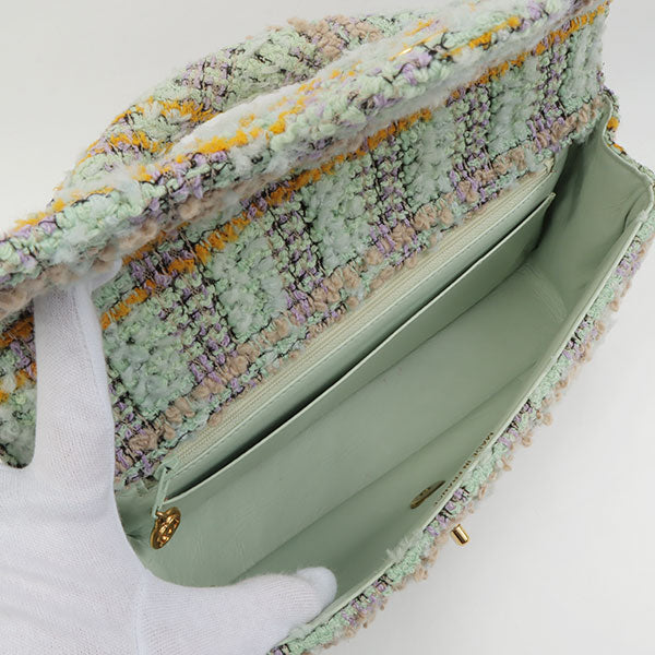 Chanel Around 1992 Made Tweed Classic Flap Handbag Mint Green