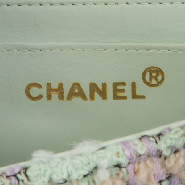 Chanel Around 1992 Made Tweed Classic Flap Handbag Mint Green