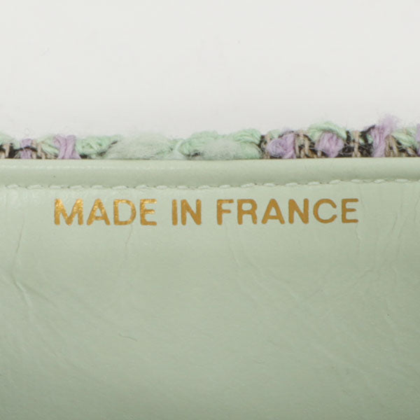 Chanel Around 1992 Made Tweed Classic Flap Handbag Mint Green