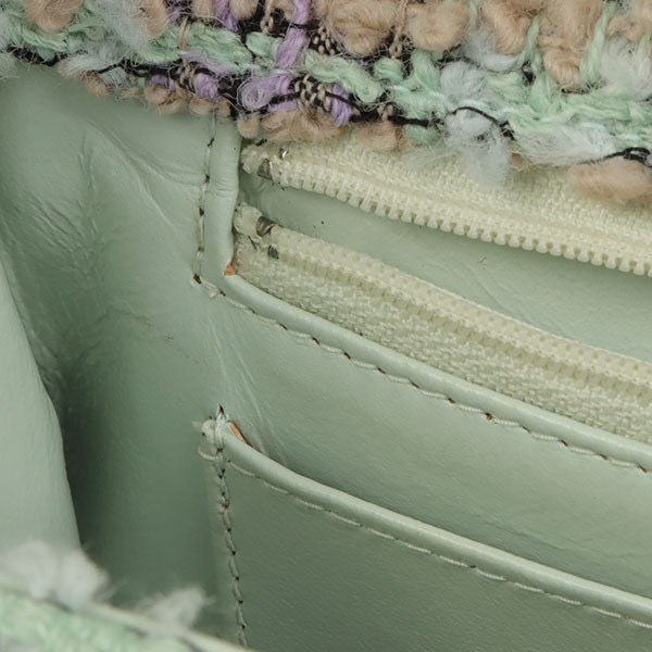 Chanel Around 1992 Made Tweed Classic Flap Handbag Mint Green