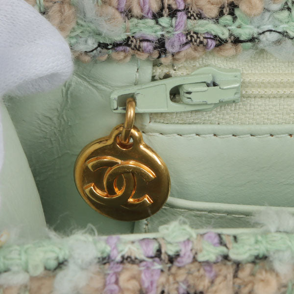 Chanel Around 1992 Made Tweed Classic Flap Handbag Mint Green