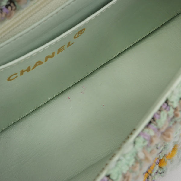 Chanel Around 1992 Made Tweed Classic Flap Handbag Mint Green
