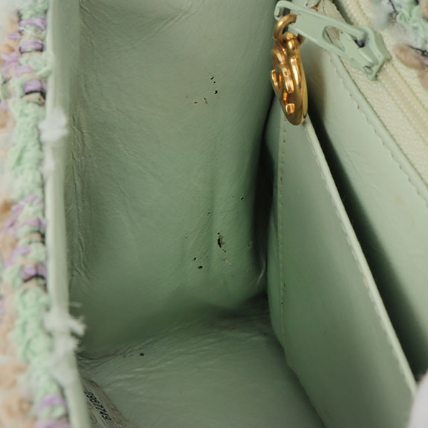 Chanel Around 1992 Made Tweed Classic Flap Handbag Mint Green