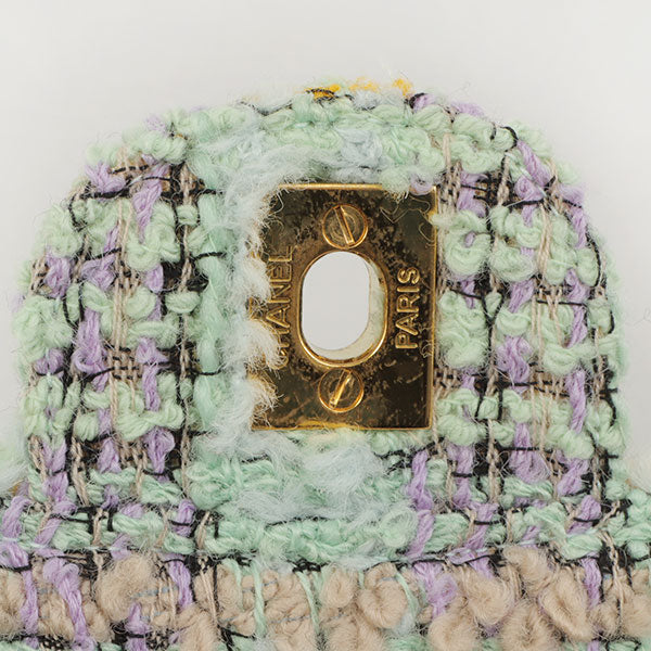 Chanel Around 1992 Made Tweed Classic Flap Handbag Mint Green