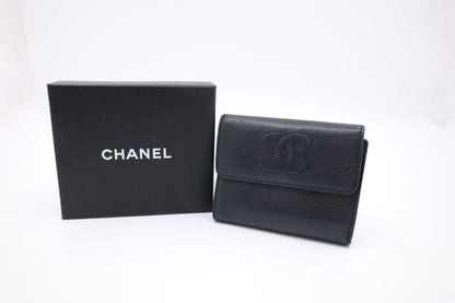 Chanel Compact Wallet in Black Caviar Leather