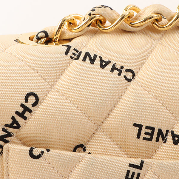 Chanel Around 1995 Made Canvas Logo Print Classic Flap Chain Bag Maxi Beige