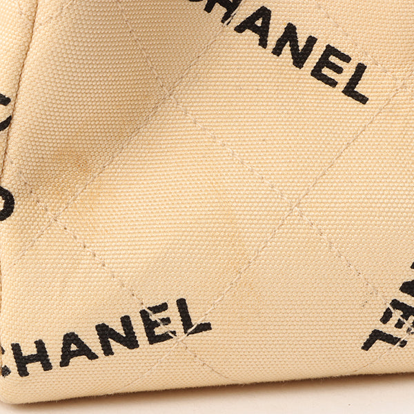 Chanel Around 1995 Made Canvas Logo Print Classic Flap Chain Bag Maxi Beige