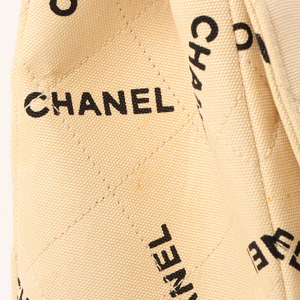 Chanel Around 1995 Made Canvas Logo Print Classic Flap Chain Bag Maxi Beige