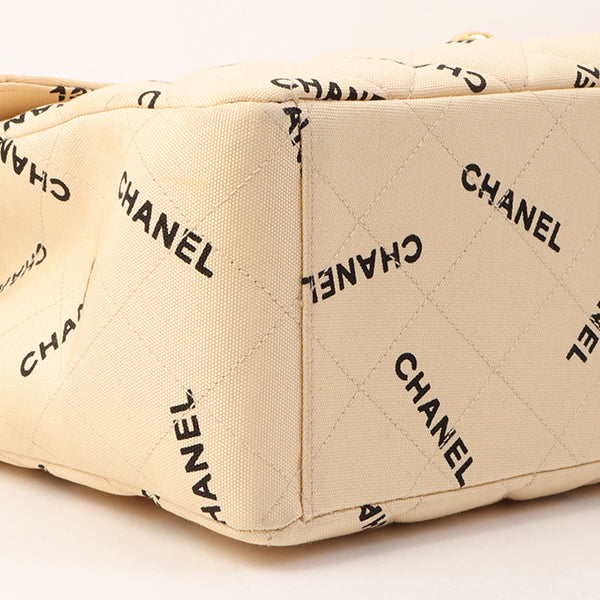 Chanel Around 1995 Made Canvas Logo Print Classic Flap Chain Bag Maxi Beige