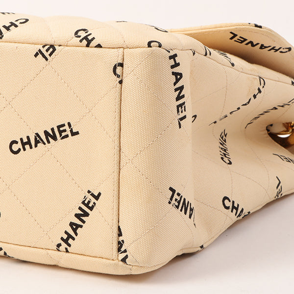 Chanel Around 1995 Made Canvas Logo Print Classic Flap Chain Bag Maxi Beige