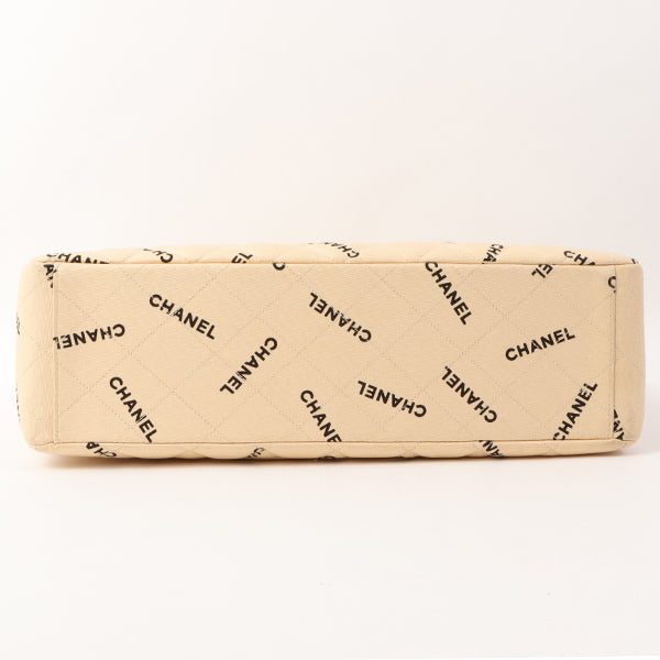 Chanel Around 1995 Made Canvas Logo Print Classic Flap Chain Bag Maxi Beige