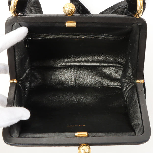 Chanel Around 1990 Made Velour Cc Mark Stitch Metal Clasp Shoulder Bag Black