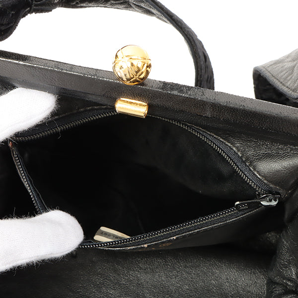 Chanel Around 1990 Made Velour Cc Mark Stitch Metal Clasp Shoulder Bag Black