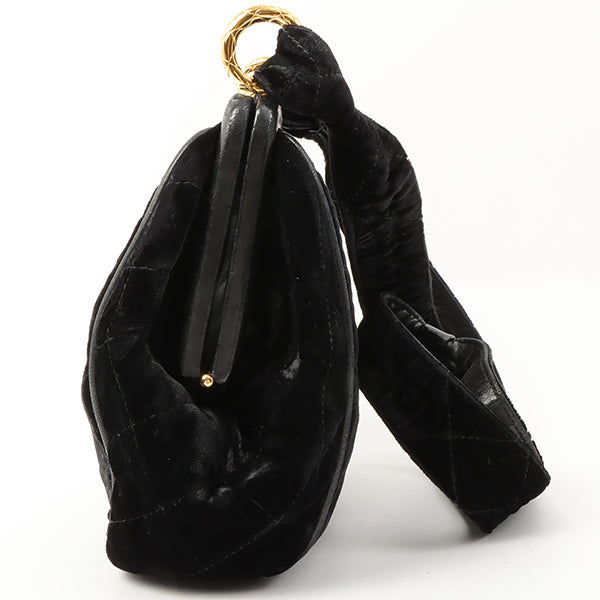 Chanel Around 1990 Made Velour Cc Mark Stitch Metal Clasp Shoulder Bag Black