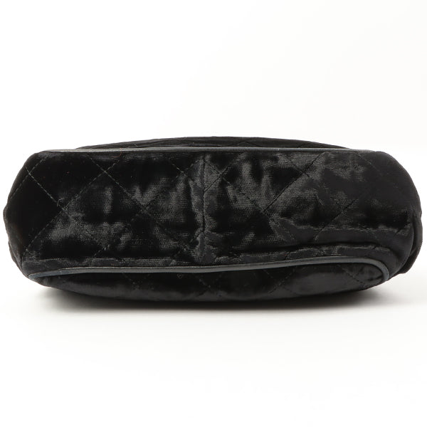 Chanel Around 1990 Made Velour Cc Mark Stitch Metal Clasp Shoulder Bag Black