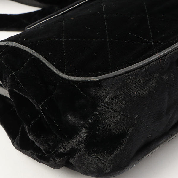 Chanel Around 1990 Made Velour Cc Mark Stitch Metal Clasp Shoulder Bag Black
