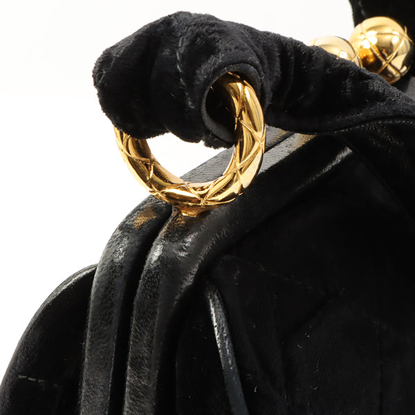 Chanel Around 1990 Made Velour Cc Mark Stitch Metal Clasp Shoulder Bag Black
