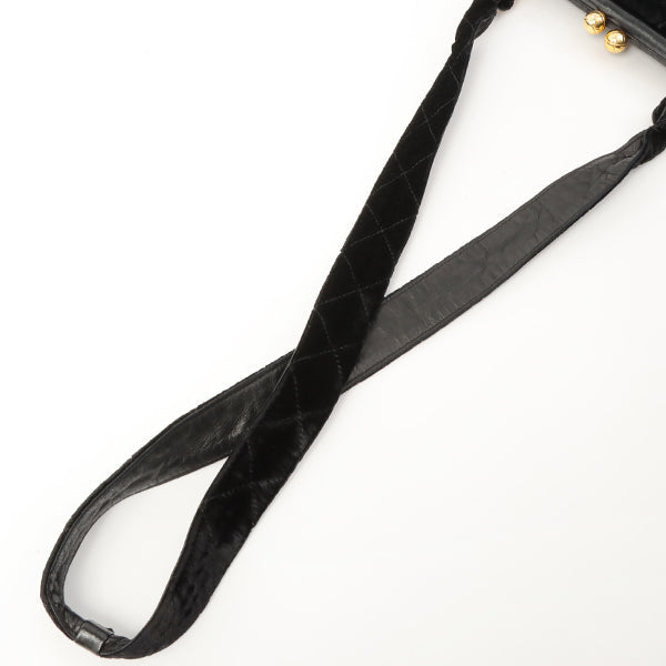 Chanel Around 1990 Made Velour Cc Mark Stitch Metal Clasp Shoulder Bag Black