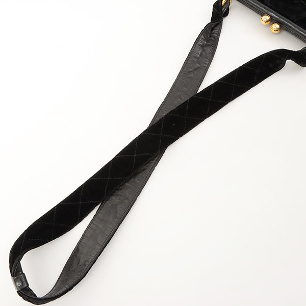 Chanel Around 1990 Made Velour Cc Mark Stitch Metal Clasp Shoulder Bag Black
