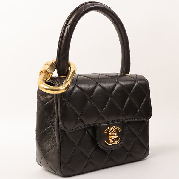 Chanel Around 1995 Made Classic Flap Handbag With Micro Bag Black