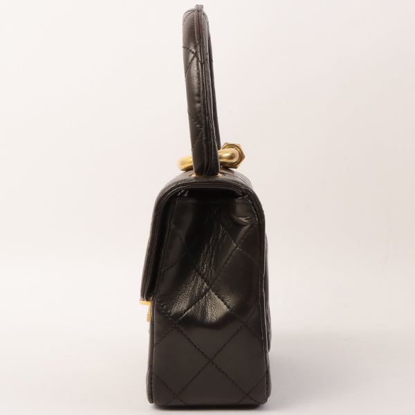 Chanel Around 1995 Made Classic Flap Handbag With Micro Bag Black