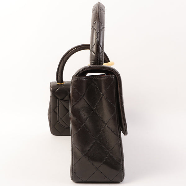 Chanel Around 1995 Made Classic Flap Handbag With Micro Bag Black