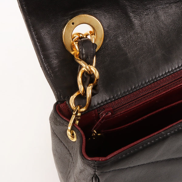 CHANEL Around 1995 Made Chevron Stitch V Flap Turn-Lock Chain Bag Black