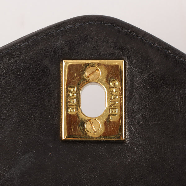 CHANEL Around 1995 Made Chevron Stitch V Flap Turn-Lock Chain Bag Black