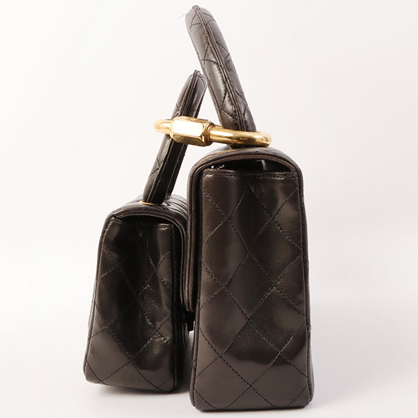 Chanel Around 1995 Made Classic Flap Handbag With Micro Bag Black