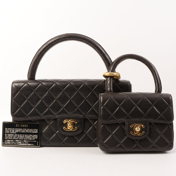 Chanel Around 1995 Made Classic Flap Handbag With Micro Bag Black